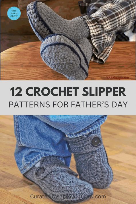 Create a custom-designed set of crochet slippers for men. Combine comfort and creativity with modern and sophisticated designs. Check out the entire collection of crochet patterns and save your favorite for later. Crochet patterns curated by TheYarnCrew. Crochet Patterns For Mens Gifts, Crochet Loafers Free Pattern, Crochet Men Slippers Free Pattern, Crochet Mens Slippers Free Pattern, Crochet Presents For Men, Crochet Gift For Men, Crochet Slippers For Men, Mens Slippers Crochet Pattern, Crochet Gifts For Men