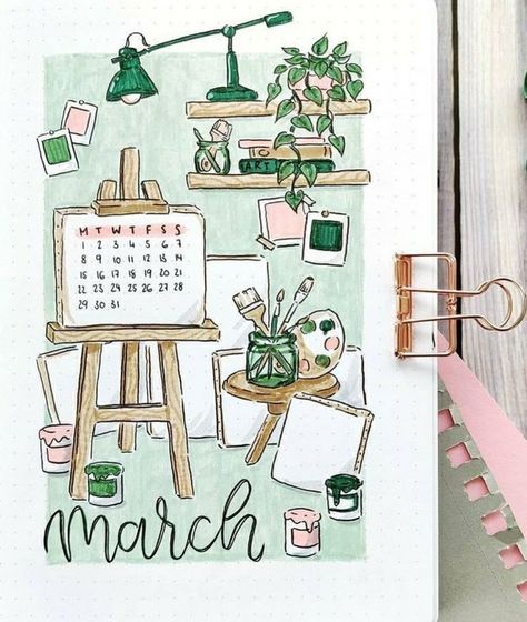 Bujo Theme Ideas, March Cover Page, Bullet Journal Theme Ideas, March Bullet Journal, Kalender Design, Bullet Journal Setup, Creating A Bullet Journal, Bullet Journal Mood Tracker Ideas, Bullet Journal Paper