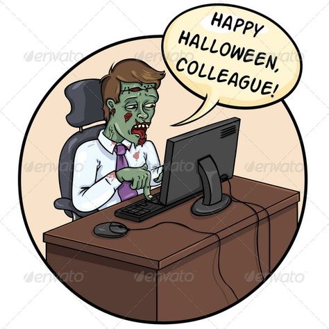 Halloween card: Office zombie wishes a happy Halloween  file types: eps, jpg Logos, Office Zombie, Corporate Halloween, Humor Illustration, Circle Clipart, Halloween Vector, Halloween Card, Vector Shapes, File Types