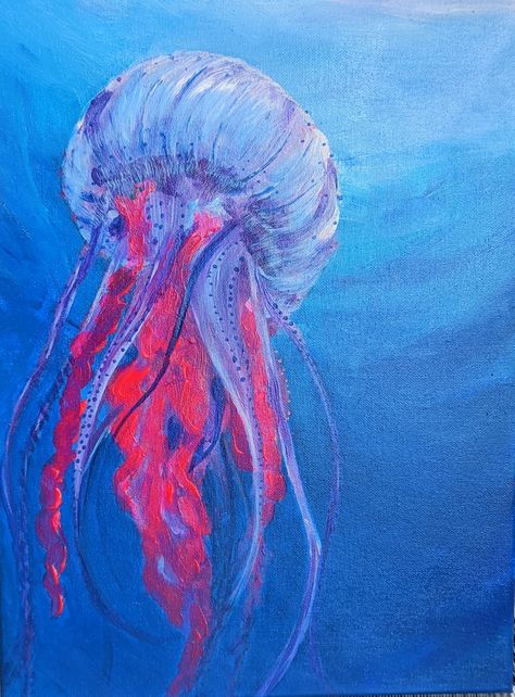 Pink Jellyfish Painting, Ocean Impressionism, Jellyfish Painting Acrylic, Jellyfish Acrylic Painting, Shop Mural, Genshin Oc, Shoe Painting, Higher Art, Pink Jellyfish