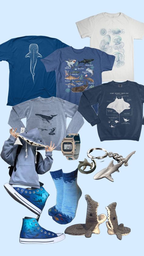 ocean themed clothing + accessories :) Shark Clothes, Vetements Shoes, Silly Clothes, Funky Outfits, Blue Fits, Cool Fits, Themed Outfits, Oui Oui, Swaggy Outfits