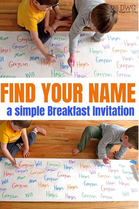 Beginning Of The Year Activities Preschool, Breakfast Invitation, Name Activities Preschool, Find Your Name, Preschool Names, Simple Breakfast, Name Activities, Pre K Activities, Preschool Literacy