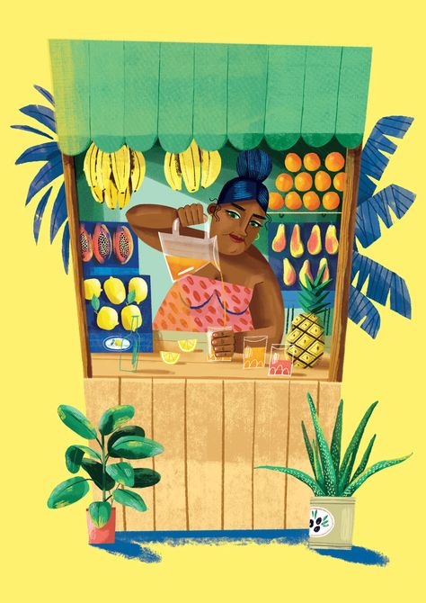 Juice Bar Design Ideas, Fruit Juice Bar, Los Angeles Wall Art, Crazy Cat Lady Gifts, Tropical Illustration, Feminine Wall Art, Art Fruit, Food Illustration Art, Posca Art