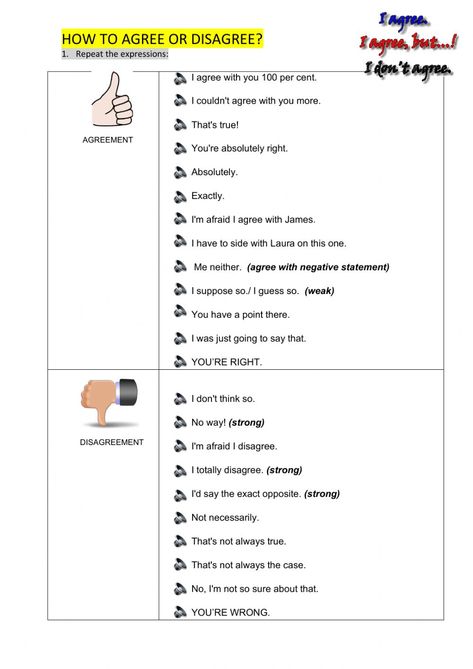 How to agree or disagree? - Interactive worksheet Agree Or Disagree Questions, Agreeing And Disagreeing, English 101, Speaking Cards, Medical School Life, American Heritage Girls, Agree To Disagree, Business English, Learning English For Kids