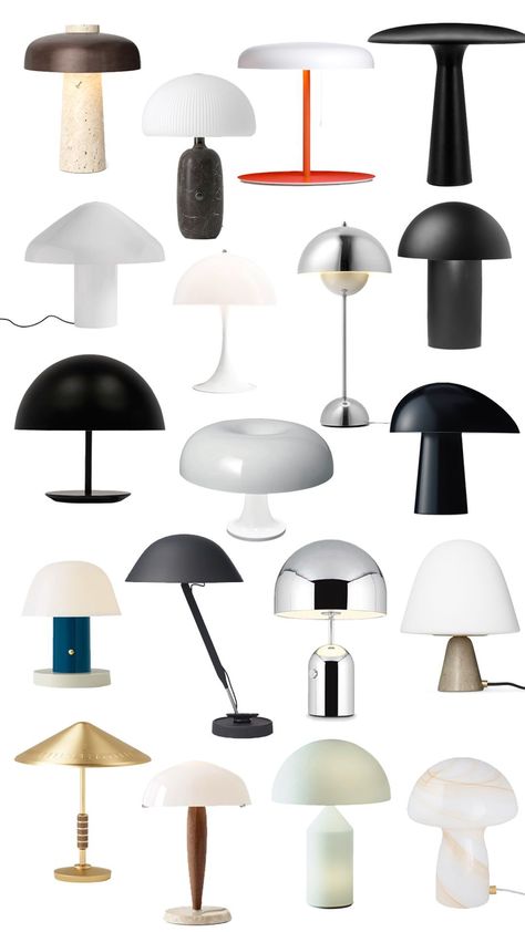 The most stylish mushroom lamp designs that cast a soft, indirect and cozy light into a modern bedroom or living room interior. Bauhaus Interior Design Bedroom, Side Table Lamps Bedroom, Bauhaus Lighting, Bauhaus Interior Design, Modern Table Lamp Design, Affordable Lamp, Nordic Lamp, House Lamp, Mushroom Lights