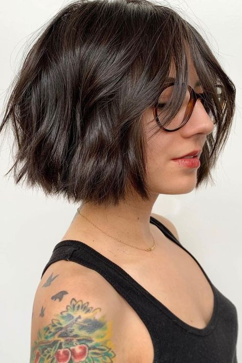 Bob With Bangs Updo Hairstyles, Short Undercut Bob With Bangs, French Bob With Bangs Oval Face, Short Bob With Long Bangs, Angled Bob With Curtain Bangs, Short Bob With Bangs Round Face, Bob Haircut No Bangs, Bob Bangs, Hair And Glasses