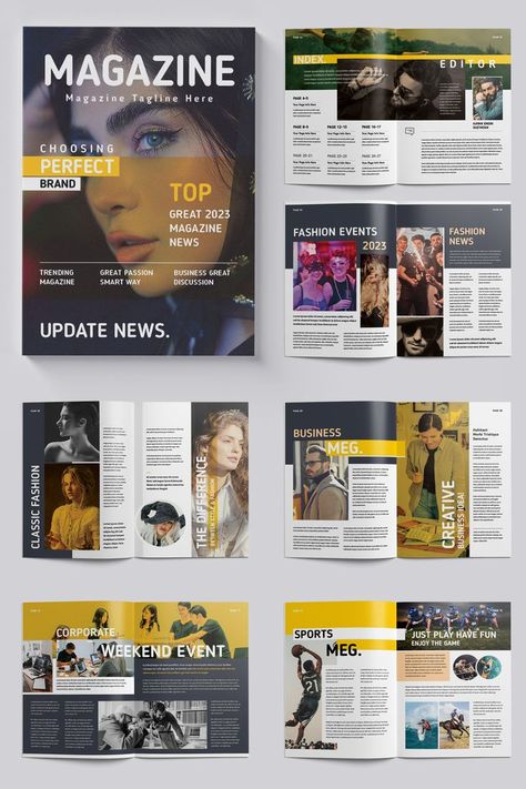 This Magazine Template Contains 28 Pages. You can use this magazine for your business purpose or others sector. You can easily change all text, color, images etc. Magazine Layouts Creative, Business Magazine Layout Design, Magazine Template Aesthetic, Magazine Index Design, Company Newsletter Design, Creative Magazine Layout Design, Magazine Ad Layout, Magazine Layout Design Inspiration, Magazine Example