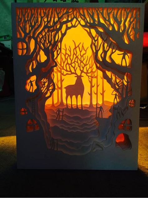 Papercut Light Boxes Templates Free, Papercut Light Boxes, Shadowbox Art, Handmade Lanterns, Reindeer Silhouette, Snoopy Cartoon, Light Boxes, Forest Spirit, Diy Templates