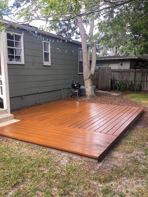 Deck Redo, Small Outdoor Table, Ground Level Deck, Low Deck, Floating Deck, Staining Deck, Front Deck, Ground Level, Cool Deck