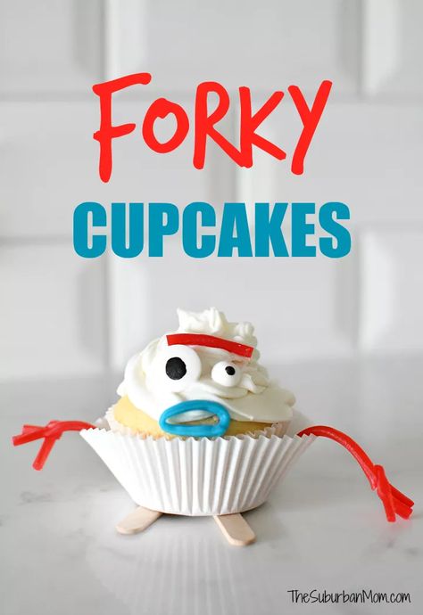 Toy Story 4 Forky Cupcakes Recipe - #toystory4 #forky Forky Cupcakes, Toy Story Cupcakes, Easy Vanilla Cupcakes, Toy Story Party Decorations, Suburban Mom, Vanilla Cupcake Recipe, Toy Story Cakes, Story Birthday, Toy Story Birthday Party