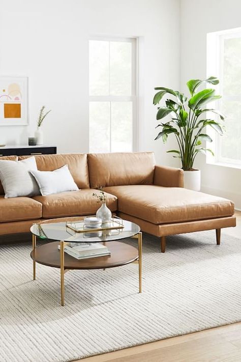 Left Arm Chaise, Tan Leather Sofas, Couches Living, Leather Couches Living Room, Leather Sofa Living Room, Leather Couch, Leather Sectional, Chaise Sectional, Living Room Inspo