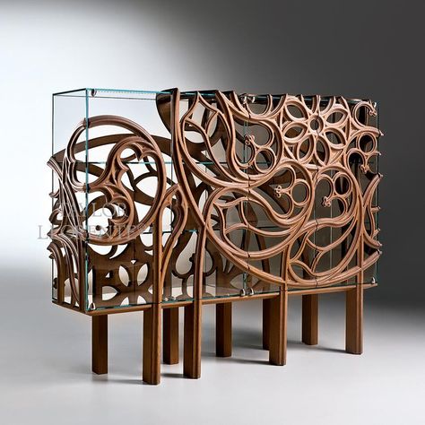 Carved Furniture Modern, Wood Furniture Art, Display Cabinet Design Modern, Pugin Design, Creative Furniture Ideas, Augustus Pugin, Carved Cabinet, Home Nails, Nails Home