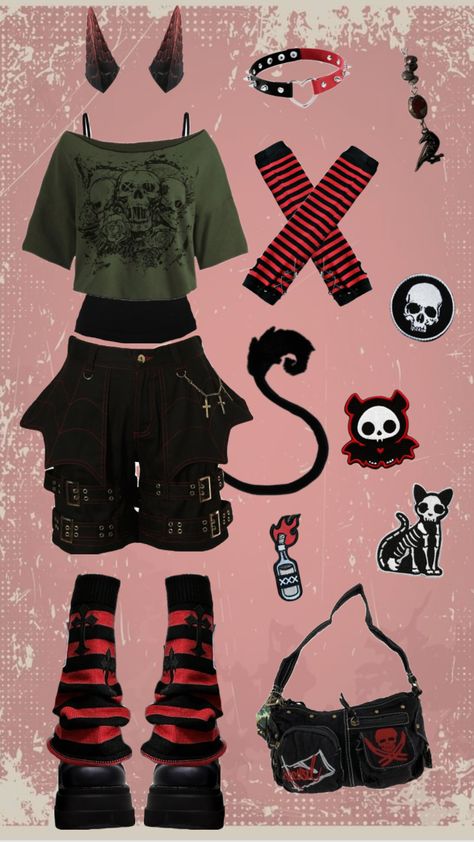 Demoncore outfit Girly Punk Outfits, Outfit Ideas Alt, Dark Grunge Outfits, Alt Style Outfit, Non Binary Outfits, Girly Punk, Guys With Black Hair, Kidcore Outfits, Silly Clothes