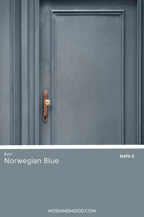 Steel Blue Dining Room, Deep Gray Blue Paint Colors, Charcoal Blue Behr Paint, Behr Paint Blues, The Best Blue Paint Colors, Blue Gray Mudroom, Blue With Gray Undertone Paint, Normandy Paint Color, Mudroom Cabinet Paint Colors