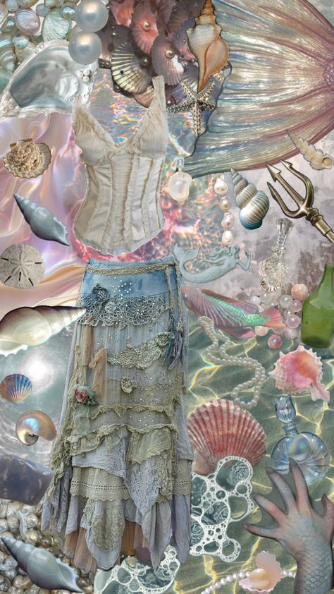 #siren #mermaid #beach #ootd #aesthetic #mermaidcore #sirencore #seashells #pearls #fashion Pearls Fashion, Siren Mermaid, Beach Ootd, Ootd Aesthetic, Mermaid Beach, Mermaid, Ootd, Energy