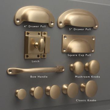 Brass Shelf Brackets, Antique Furniture Restoration, Kitchen Cupboard Handles, Brass Cabinet Handles, Shaker Style Kitchens, Brass Kitchen, Cup Pulls, Cupboard Knobs, Cupboard Handles