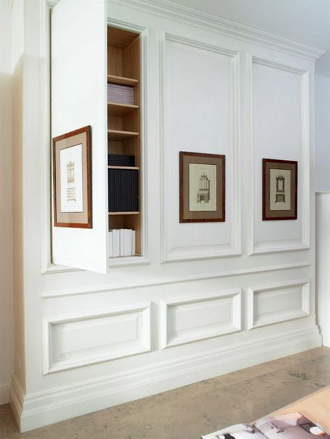 Hidden storage between studs. (Note: entire post is brilliant.) 42” Cabinet, Open Master Suite Layout, Neoclassical Industrial Interior, Grand Barndominium, 1900s Aesthetic House, Tall Wall Ideas, Upstairs Hallway, Hallway Storage, غرفة ملابس