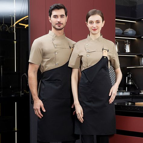 Chef Dress Design, Chef Dress Men, Uniform Restaurant, Cooking Clothes, Chef Jackets Design, Chef Dress, Cook Clothes, Restaurant Uniforms, Hotel Uniform