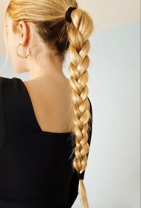 Blonde braid ponytail long hair Braided Ponytail Hairstyles Athletic, Dutch Braids To High Ponytail, Ponytail Into Braid, Mid Ponytail Braid, Dutch Braid Ponytail Hairstyles, Ponytail Plait Hairstyles, Low Pony With Braid, Blonde Braid Ponytail, Ponytale Braid