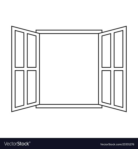 Window Vector Illustration, Open Window Illustration, Open Window Drawing, Window Template, Background Architecture, Window Vector, Window Sketch, Architecture White, Clip Art Black And White