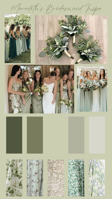 Personalized Bridesmaid Dress Inspiration Your Vision, Your Style - Etsy Wedding Theme Colors Sage Green, Bridesmaids In Green Dresses, September Bridesmaid Dresses Color Palettes, Olive Green Weddings Decoration, Bridesmaid Dress Colour Palette, Ivory Green Bridesmaid Dresses, Different Green Shades Bridesmaid Dresses, Grey And Green Wedding Party, Mix And Match Bridal Party