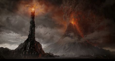 Pictured: Mount Doom, as seen in the Lord of the Rings film trilogy, with the Eye of Sauron nearby. Tolkien, Jrr Tolkien, Gandalf, Barad Dur, Eye Of Sauron, Fellowship Of The Ring, Dark Lord, Middle Earth, Lord Of The Rings