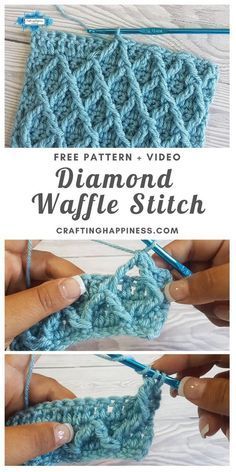 Crochet Stitches In The Round, Pola Sweater, Crochet Waffle Stitch, Crochet Stitches Free, Crochet Blanket Designs, Waffle Stitch, Crochet Tips, Crochet Stitches For Beginners, Learn How To Crochet