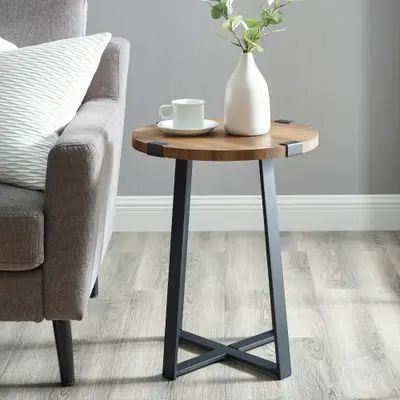 Side Table Decor Living Room, Small Round Side Table, Round End Tables, Coffee Sofa, Rustic Side Table, Small End Tables, Side Table Decor, Metal End Tables, Farmhouse Side Table