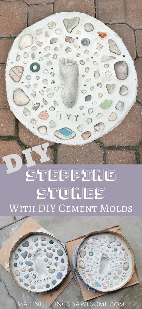 Footprint Garden Stones, Diy Footprint Stepping Stones, Quick Concrete Projects, Stepping Stones Diy Kids, Garden Stones Diy, Stepping Stone Crafts, Stepping Stones Kids, Garden Stepping Stones Diy, Diy Stepping Stones