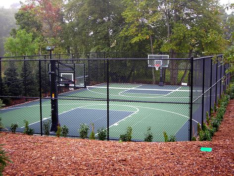 Tennis Court Design, Tennis Court Backyard, Outdoor Sports Court, Backyard Court, Home Basketball Court, Backyard Sports, Basketball Court Backyard, Backyard Basketball, Outdoor Basketball Court