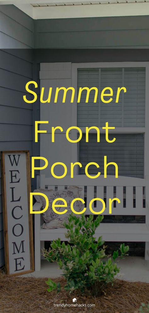 Oftentimes all you need to style a beautiful small porch or entry verandah is a bench with a throw pillow, a small vignette, and a welcoming sign. Peruse simple summer front porch decor and more by visiting the blog. #summerfrontporchdecor Pillows For Front Porch, Front Porch Decor With Black Door, Craftsman Style Front Porch Decor, Decor For Front Of House, Front Porch Wicker Furniture Ideas, Double Door Front Porch Decor, Florida Porch Ideas, Front Porch Simple Decor, Front Porch With Bench Ideas