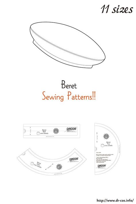 Beret Hat Pattern Sewing, Beret Pattern Sewing, Beret Sewing Pattern, Beret Diy, Sewing Pattern Pieces, Pet Clothes Patterns, Clothing Pattern Design, Beret Pattern, Sewing Hats