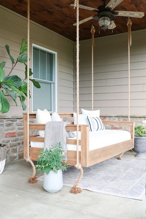 Porch Swing Twin Bed, Screen Porch Swing Bed, Wooden Porch Swing Bed, Single Bed Porch Swing, Floating Bed Swing, Porches With Swings, Chair Swing Diy, Black Porch Swings, Porch Swing Twin Mattress