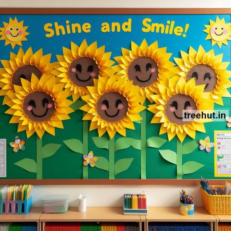 Sunflower Bulletin Board Ideas, School Bulletin Board Ideas, Summer Bulletin Board Sunflowers Bulletin Board, Preschool Sunflower Bulletin Board, Sunflower Class Decoration, Summer Fun Bulletin Board Ideas, June Bulletin Board Ideas Nursing Home, August Bulletin Board Ideas For Work, Summer School Board Ideas, Sunflower Bulletin Board Ideas, School Bulletin Boards Spring