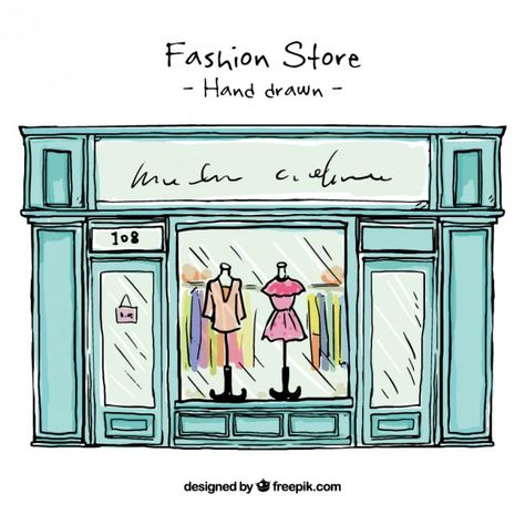 Hand drawn fashion store shop window  Free Vector Hand Drawn, Shop Window, Fashion Store, Free Vector