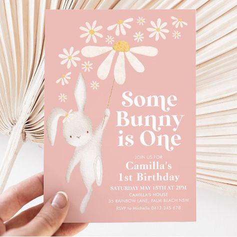 $3.08 | Some Bunny Daisy Pink Girl's 1st Birthday Party #some bunny, bunny 1st birthday, daisy 1st birthday, pink daisy invitation, bunny invitation, girls first birthday invitation, some bunny is 1, bunny daisy invitation, cute girls birthday invitation, 1st birthday party invitation First Birthday Baby Girl Ideas, Baby’s First Birthday Theme Girl, Spring Themed 1st Birthday Party, Bunny Theme First Birthday Girl, Some Bunny Is One Invitation, Spring Baby Birthday Ideas, Spring One Year Old Birthday Party, Easter 1st Birthday Party Girl, Bunny Themed First Birthday Girl