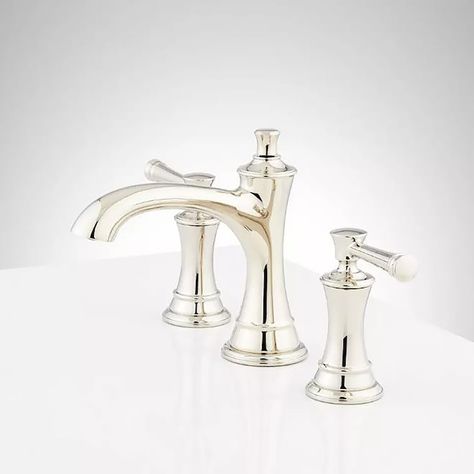 Polished Nickel Bathroom Fixtures, Polished Nickel Bathroom Faucet, Chrome Faucet Bathroom, Nickel Bathroom Faucet, Signature Hardware Bathroom, Polished Nickel Bathroom, Terrace Ideas, Faucets Bathroom, Nickel Bathroom