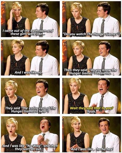 Jennifer and josh Hunger Games Memes Funny Hilarious, Hunger Games Memes Hilarious, Jennifer Lawrence Funny, Hunger Games Cast, Happy Quotes Funny, Hunger Games Memes, Hunger Games Quotes, Jenifer Lawrence, Hunger Games Fandom