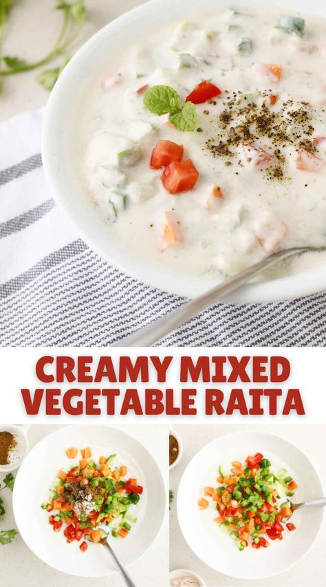 Learn how to make this salty and creamy mix veg raita with just a few ingredients! It is the perfect side dish with your biryani, pulao and other rice dishes. Mix Veg, Food Experiments, Indian Rice, Best Appetizer Recipes, Appetizers Recipes, Easy Homemade Recipes, Food Stall, Best Appetizers, Perfect Side Dish