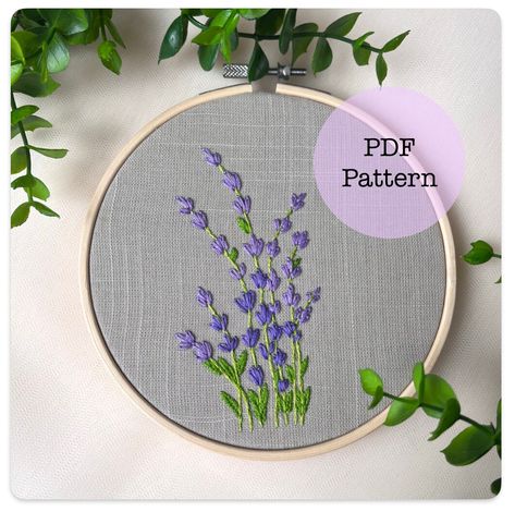 Lavender Embroidery Pattern, Wildflowers Embroidery, Lavender Embroidery, Bouquet Embroidery, Embroidery Hoop Wall, Digital Embroidery Patterns, Lavender Bouquet, Embroidery Patterns Vintage, Embroidery Flowers Pattern