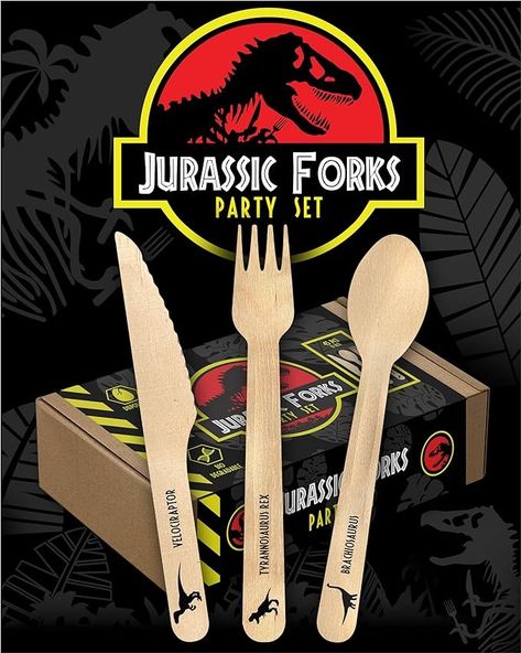 Amazon.com: Dinosaur Party Supplies “Jurassic Forks” - 45 PCS Disposable Wooden Cutlery Set | Dino World Park Birthday Party Favors, Decorations, Gifts - 15x Forks, Spoons, Knives, Utensils Holder Bags : Health & Household Jurassic Park Birthday Party, Jurassic Park Birthday, Birthday Party At Park, Dinosaur Party Supplies, Wooden Cutlery, Dino Birthday, Dino Party, Tyrannosaurus Rex, Dinosaur Party