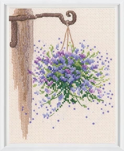 Amazon.com: RTO Counted Cross Stitch Kit in The Moment M1001 123 Cross Stitch, Hanging Flower Baskets, Embroidery Materials, Needlework Patterns, Cross Stitch Cards, Hanging Flowers, Cross Stitch Fabric, Violet Flower, Embroidery Needles