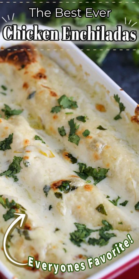 Enchilada Casserole Chicken, Creamy Chicken Enchiladas Recipe, Best Ever Chicken, Easy Chicken Enchilada Recipe, Sour Cream Enchiladas, Crispy Baked Chicken Thighs, Chicken Enchiladas Recipe, White Chicken Enchiladas, Creamy Chicken Enchiladas