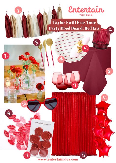 Taylor Swift Red Decorations, Taylor Swift Red Party Ideas, Taylor Swift Red Party, Taylor Swift Eras Party Decorations, Taylor Swift Eras Tour Party, Taylor Swift Party Ideas Decoration, Taylor Swift Bday Party, Taylor Swift Eras Party, Eras Tour Party