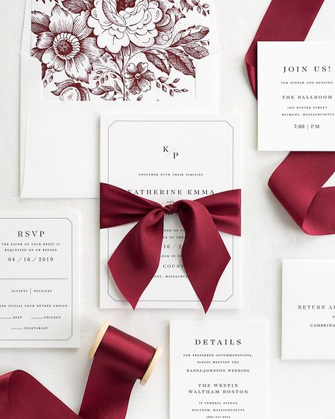 Red, scarlet, berry, wine, here are gorgeous ideas we would love to see at a red themed party or wedding here at VENUE 221! #VENUE221 #RedWedding #Weddingcolors Small Private Wedding, Wine Red Wedding, Ribbon Invitation, Wedding Invitation Ribbon, Red Wedding Invitations, Red Wedding Theme, Maroon Wedding, Cheap Wedding Invitations, Wine Wedding