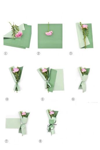 Flower Origami Bouquet Tutorial, One Flower Wrap, Mini Origami Bouquet, Single Flower Wrapping Tutorial, Small Boquetes Of Flowers Diy, How To Pack Shirt As Gift, How To Pack A Shirt For Gift, Flowers In Paper Wrapping, Diy Small Flower Bouquet