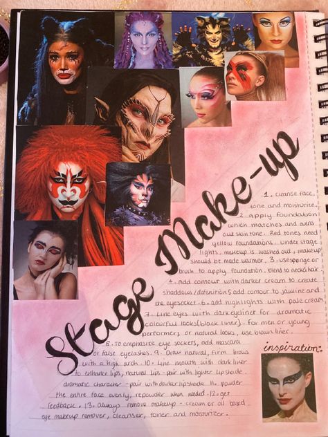 Makeup Portfolio Book, Makeup Mood Board Inspiration, Makeup Portfolio Ideas, Mood Board Art Gcse, Drama Portfolio, Makeup Sketchbook, College Sketchbook, Process Portfolio, Makeup Journal