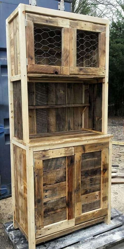 Pallet Hutch, Homemade Cabinets, Pallet Kitchen Cabinets, Pallet Cabinets, Kitchen Furniture Ideas, Pallet Kitchen, Homemade Furniture, 1001 Pallets, Rustic Cabinets