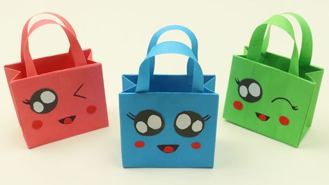 Origami Gift Bag / How To Make / Paper Bag / Origami Paper Bag / Origami School Hacks / EzzyCraftsDIY Origami Paper Bag, Origami Gift Bag, How To Make A Paper Bag, Diy Paper Bag, Small Paper Bags, Paper Grocery Bags, Paper Bag Design, Tas Mini, Origami Gifts