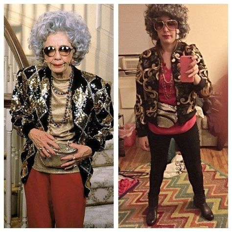 Christmas Eve Outfit, Grandma Yetta, Old Lady Halloween Costume, Zombie Makeup Easy, Granny Costume, Grandma Costume, Costume Zombie, Cat Mad, Homecoming Spirit Week